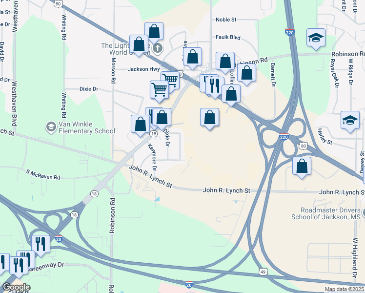 map of restaurants, bars, coffee shops, grocery stores, and more near 1738 Hampton Street in Jackson