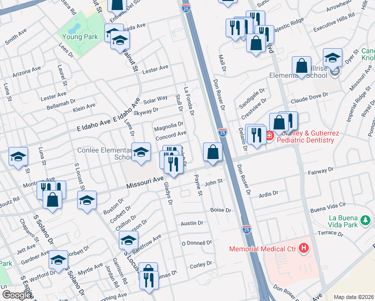 map of restaurants, bars, coffee shops, grocery stores, and more near 1609 Ralph Dr in Las Cruces