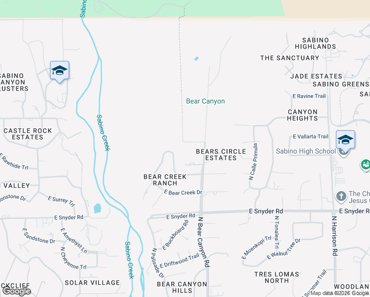 map of restaurants, bars, coffee shops, grocery stores, and more near 5081 North Bear Canyon Road in Tucson