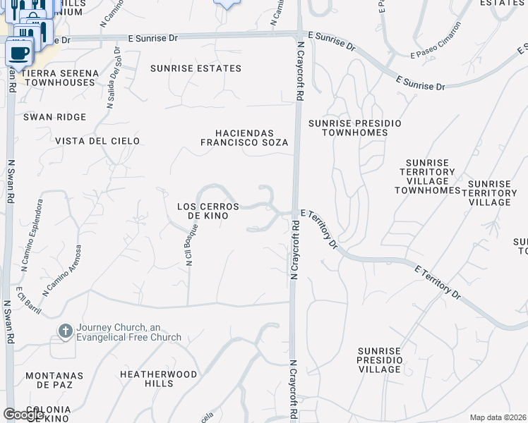 map of restaurants, bars, coffee shops, grocery stores, and more near 5436 East Cll Bosque in Tucson