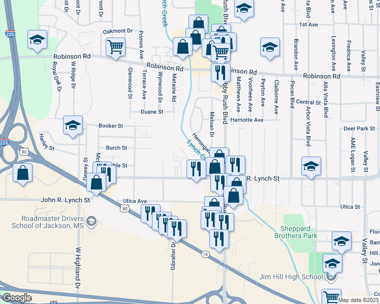 map of restaurants, bars, coffee shops, grocery stores, and more near 140A Jackson West Boulevard in Jackson
