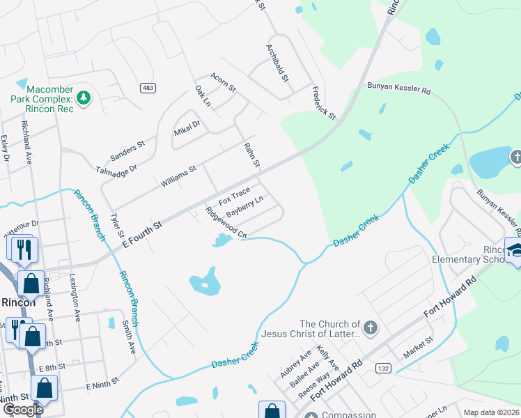 map of restaurants, bars, coffee shops, grocery stores, and more near 306 Aspen Arbor in Rincon