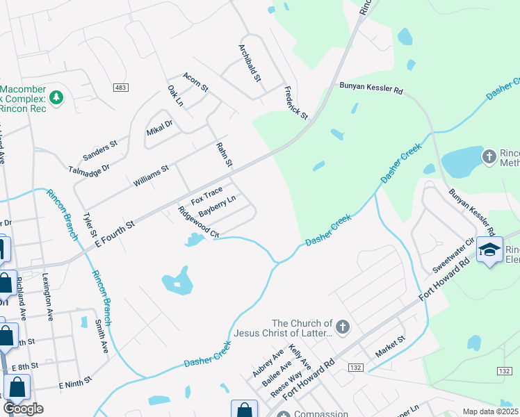 map of restaurants, bars, coffee shops, grocery stores, and more near 140 Ridgewood Circle in Rincon