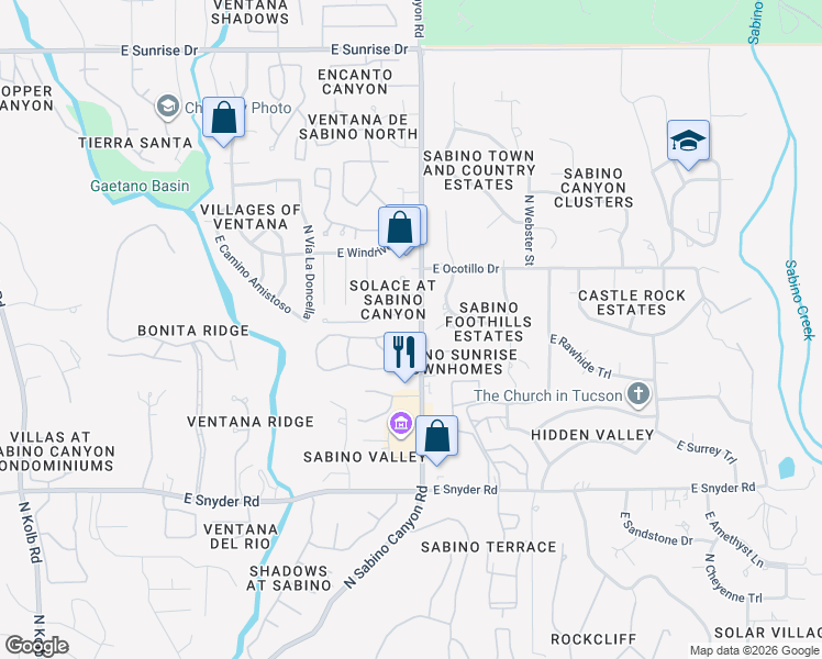 map of restaurants, bars, coffee shops, grocery stores, and more near 7874 East Pristine Place in Tucson