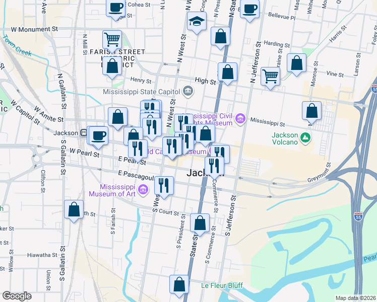 map of restaurants, bars, coffee shops, grocery stores, and more near in Jackson