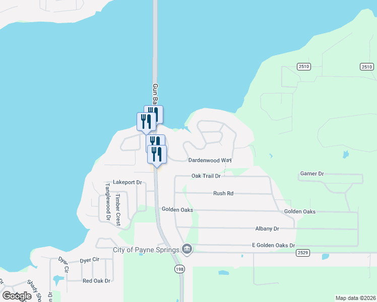 map of restaurants, bars, coffee shops, grocery stores, and more near 309 Whispering Oaks Trail in Mabank