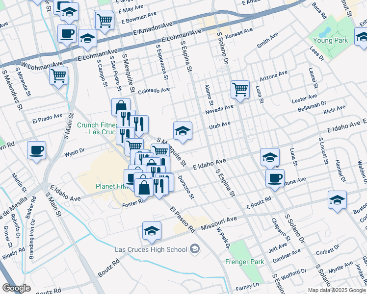 map of restaurants, bars, coffee shops, grocery stores, and more near 915 California Avenue in Las Cruces