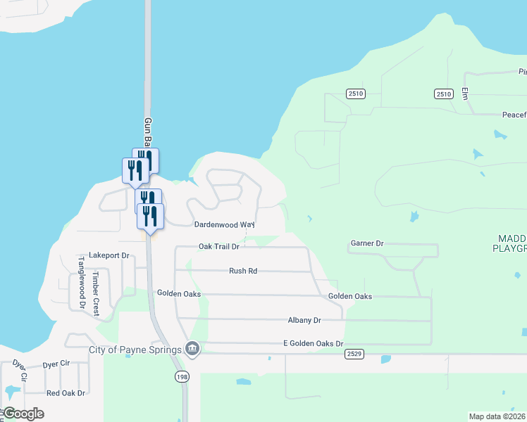 map of restaurants, bars, coffee shops, grocery stores, and more near 144 Griffith Bend Road in Mabank