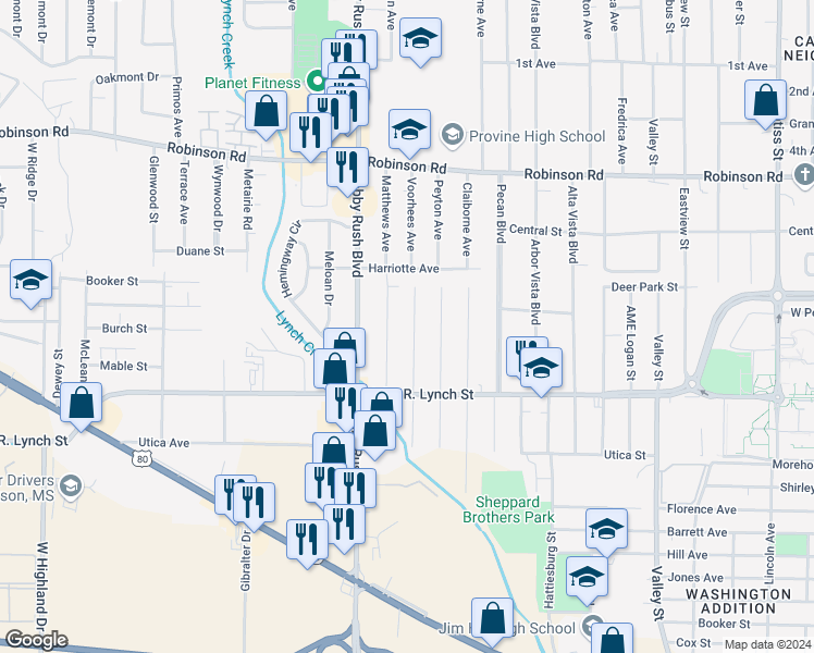 map of restaurants, bars, coffee shops, grocery stores, and more near 1140 Lucedale Street in Jackson