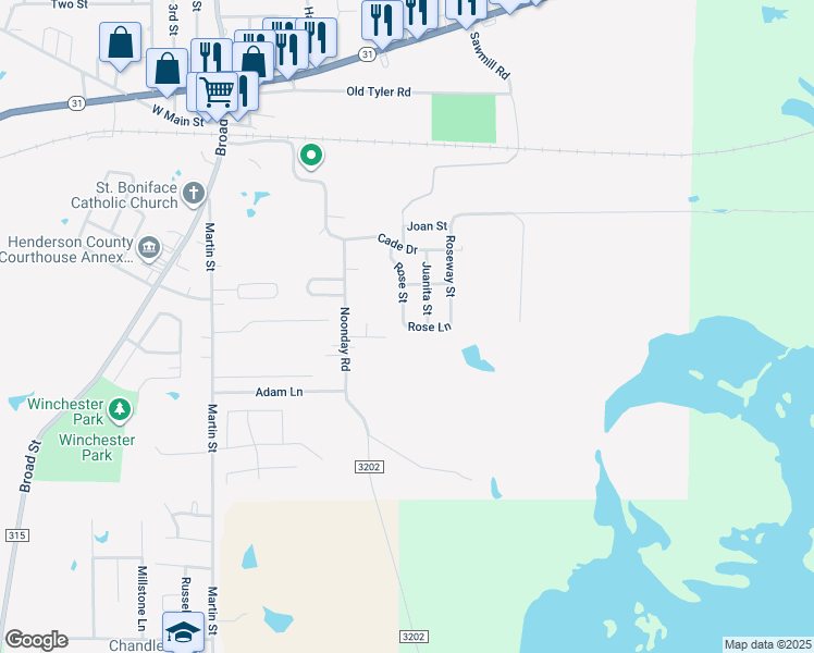 map of restaurants, bars, coffee shops, grocery stores, and more near 517 Rose Street in Chandler