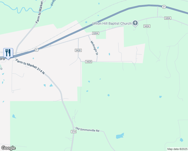 map of restaurants, bars, coffee shops, grocery stores, and more near 11180 County Road 3420 in Brownsboro
