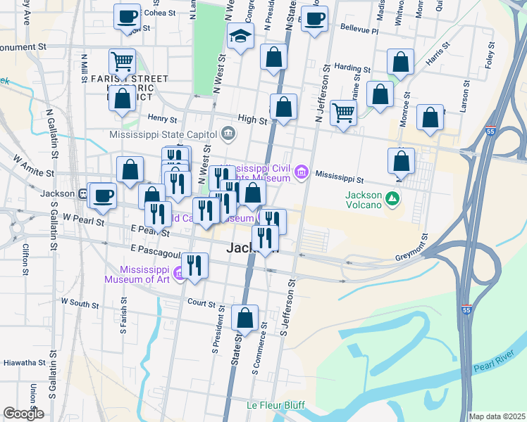 map of restaurants, bars, coffee shops, grocery stores, and more near in Jackson