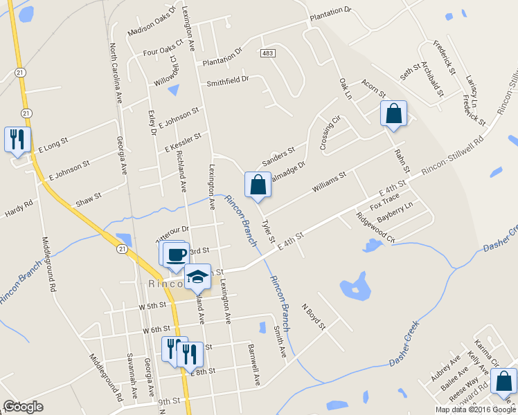 map of restaurants, bars, coffee shops, grocery stores, and more near in Rincon
