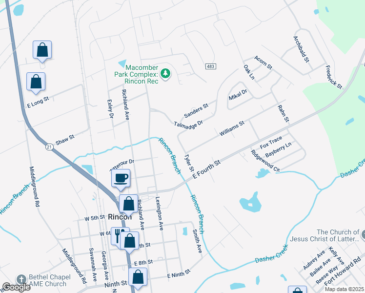 map of restaurants, bars, coffee shops, grocery stores, and more near in Rincon