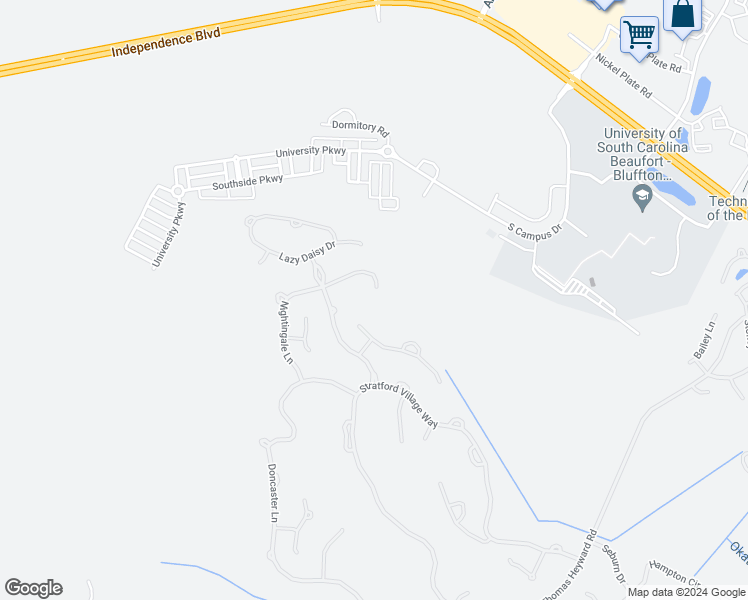 map of restaurants, bars, coffee shops, grocery stores, and more near 102 Nightingale Lane in Bluffton