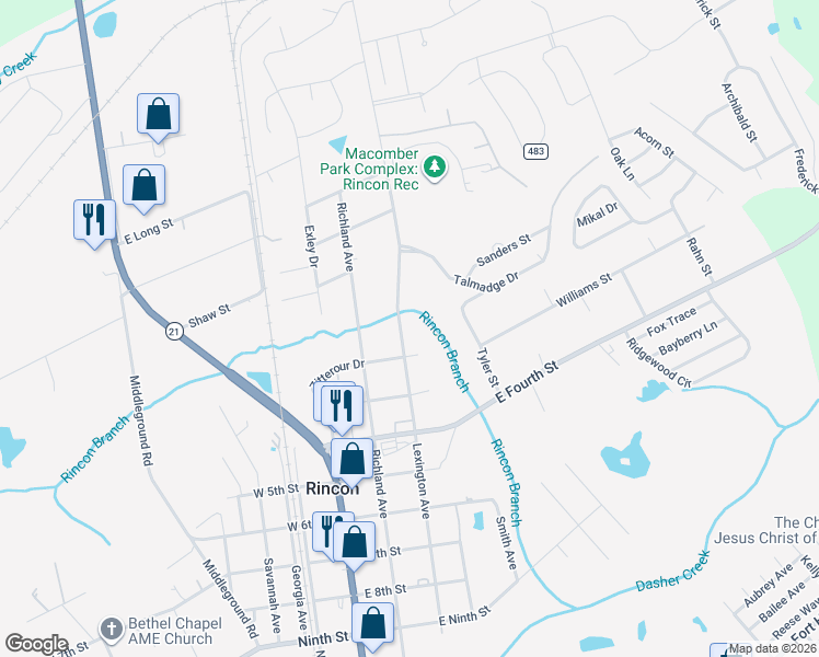 map of restaurants, bars, coffee shops, grocery stores, and more near 802 Lexington Avenue in Rincon