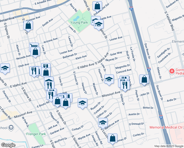 map of restaurants, bars, coffee shops, grocery stores, and more near in Las Cruces