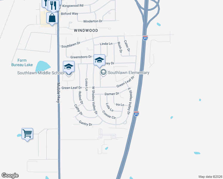 map of restaurants, bars, coffee shops, grocery stores, and more near 5301 Ira Lane in Montgomery