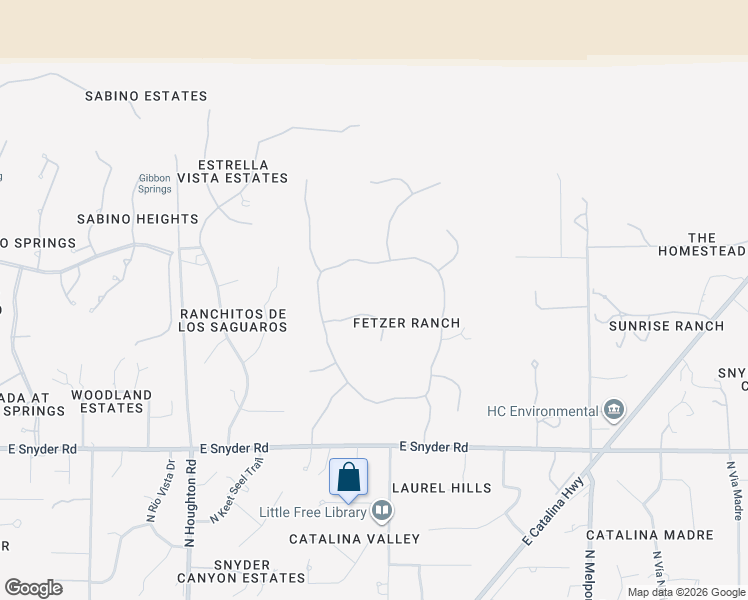 map of restaurants, bars, coffee shops, grocery stores, and more near 5150 North Windsong Canyon Drive in Tucson