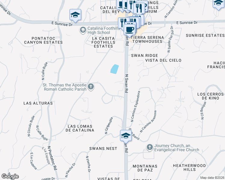 map of restaurants, bars, coffee shops, grocery stores, and more near 4513 East Cll Del Pantera in Tucson