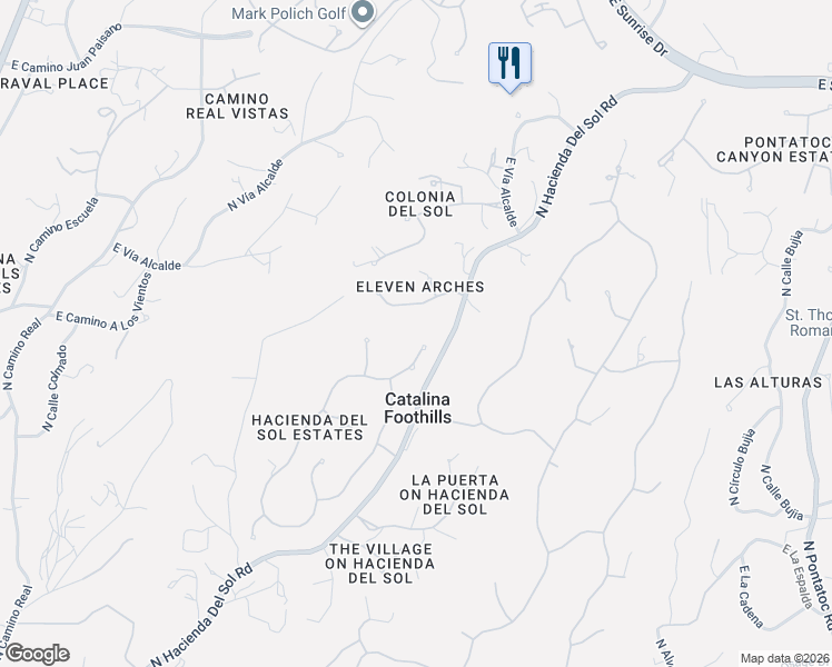 map of restaurants, bars, coffee shops, grocery stores, and more near 3490 East Camino a Los Vientos in Tucson