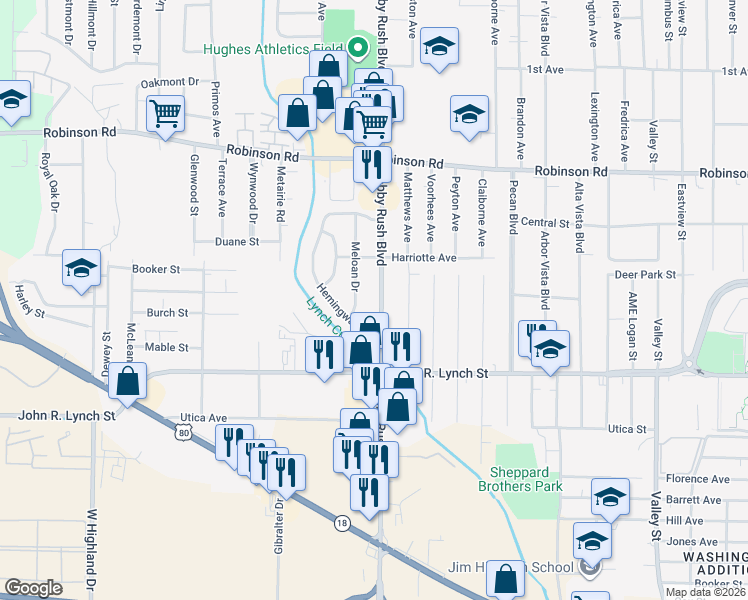 map of restaurants, bars, coffee shops, grocery stores, and more near 1115 Ellis Avenue in Jackson