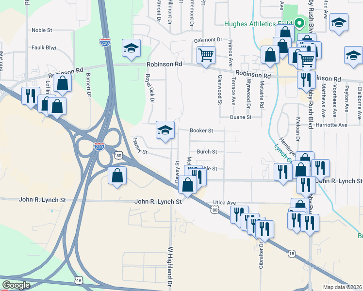 map of restaurants, bars, coffee shops, grocery stores, and more near 1014 McLean Street in Jackson