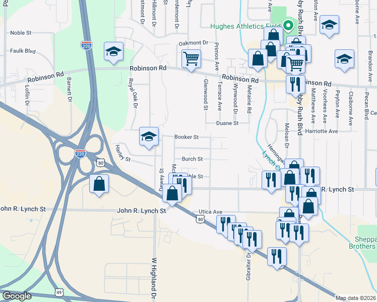 map of restaurants, bars, coffee shops, grocery stores, and more near 3256 Washington Street in Jackson