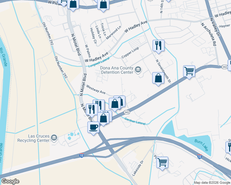 map of restaurants, bars, coffee shops, grocery stores, and more near 2340 Westway Avenue in Las Cruces