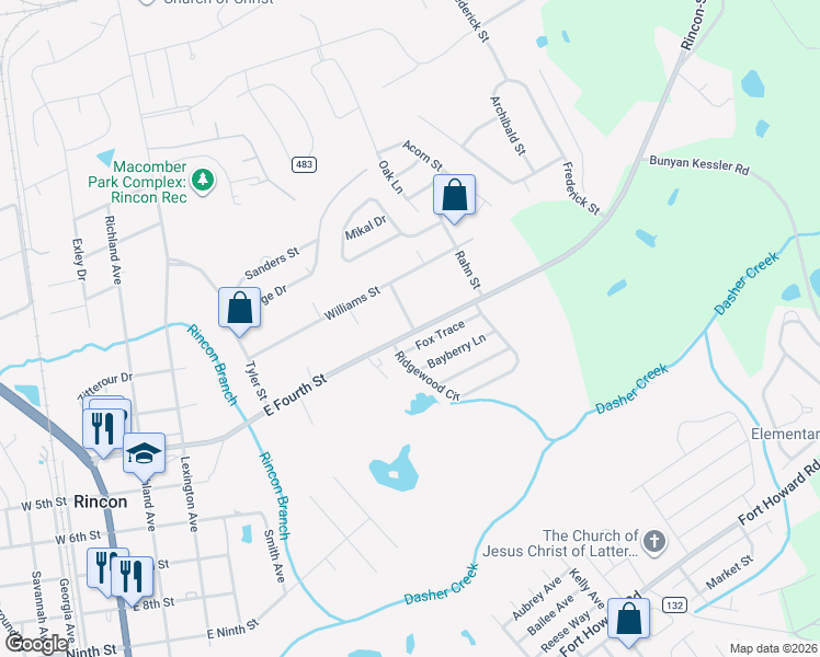 map of restaurants, bars, coffee shops, grocery stores, and more near 105 Warren Street in Rincon