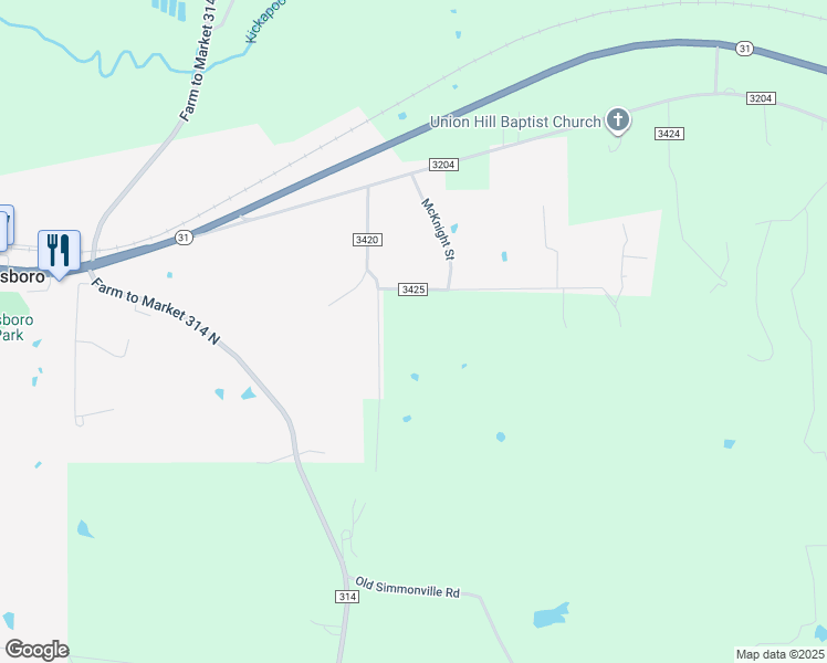 map of restaurants, bars, coffee shops, grocery stores, and more near 11180 County Road 3420 in Brownsboro