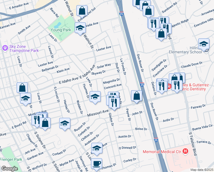 map of restaurants, bars, coffee shops, grocery stores, and more near 1308 Gladys Drive in Las Cruces