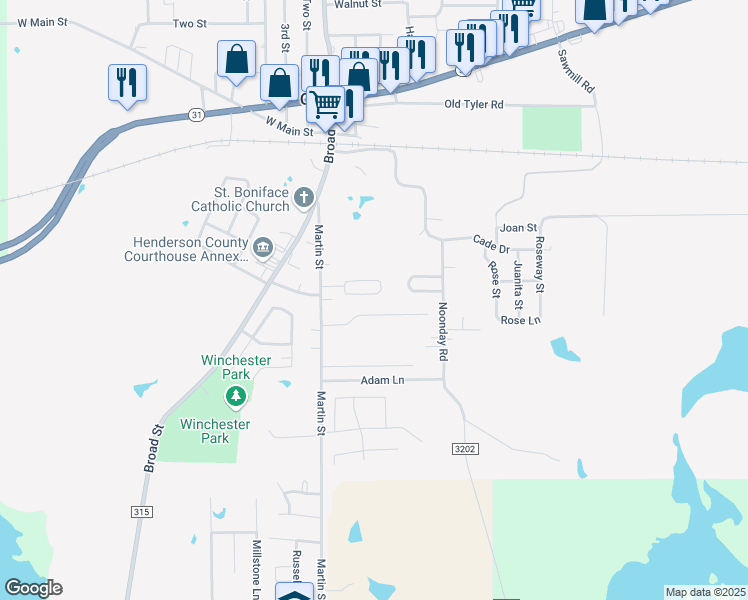 map of restaurants, bars, coffee shops, grocery stores, and more near 15 South Martin Street in Chandler