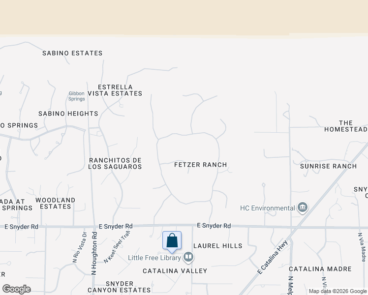 map of restaurants, bars, coffee shops, grocery stores, and more near 5150 North Windsong Canyon Drive in Tucson