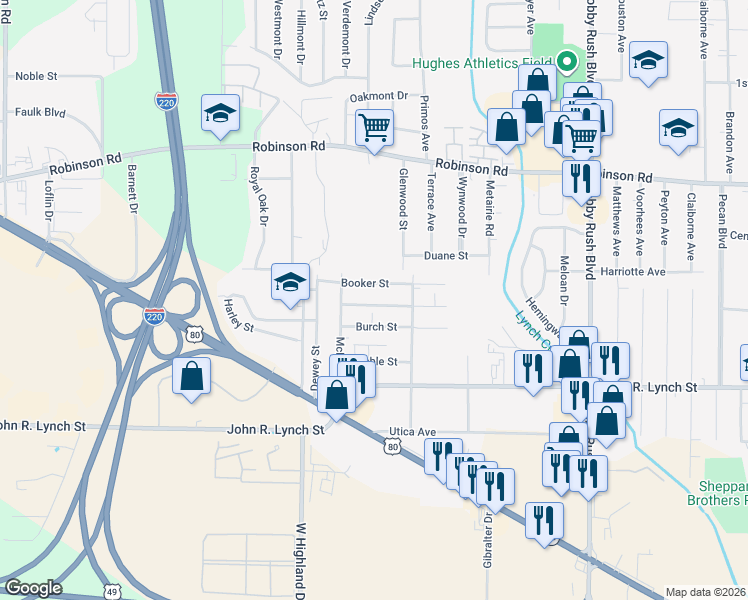 map of restaurants, bars, coffee shops, grocery stores, and more near 3256 Washington Street in Jackson