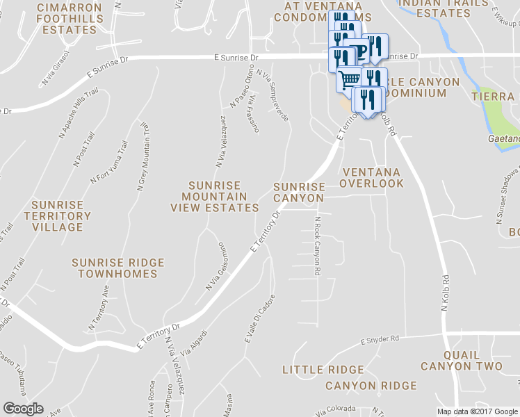 map of restaurants, bars, coffee shops, grocery stores, and more near 5156 North Vía Sempreverde in Tucson