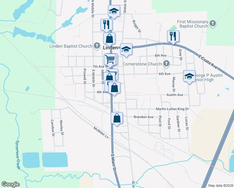 map of restaurants, bars, coffee shops, grocery stores, and more near 502-554 Shiloh Street in Linden