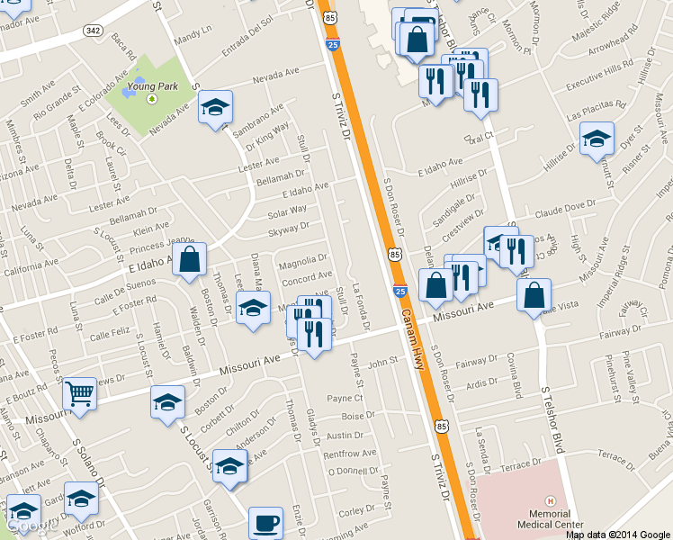 map of restaurants, bars, coffee shops, grocery stores, and more near 1413 Stull Dr in Las Cruces