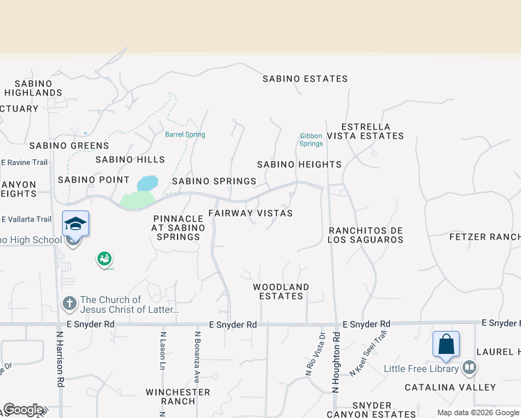map of restaurants, bars, coffee shops, grocery stores, and more near 5152 North Fairway Spring Drive in Tucson