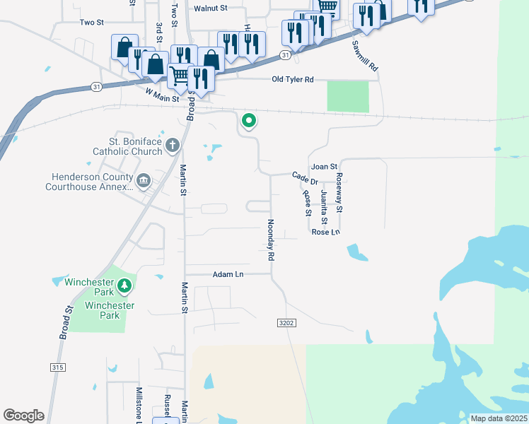 map of restaurants, bars, coffee shops, grocery stores, and more near 465 Noonday Road in Chandler