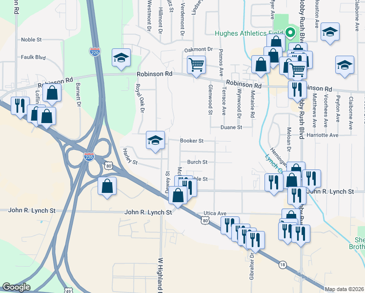 map of restaurants, bars, coffee shops, grocery stores, and more near 1014 McLean Street in Jackson