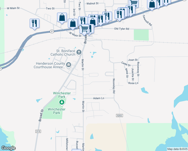 map of restaurants, bars, coffee shops, grocery stores, and more near 15 South Martin Street in Chandler