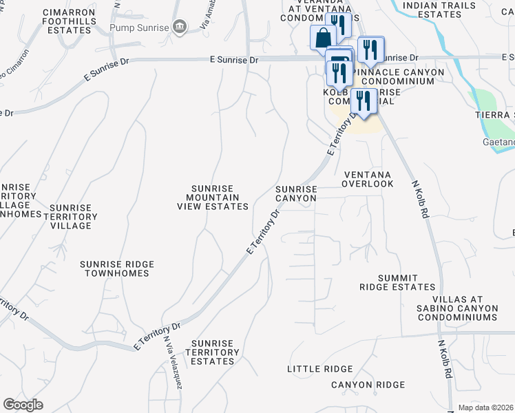 map of restaurants, bars, coffee shops, grocery stores, and more near 5156 North Vía Sempreverde in Tucson