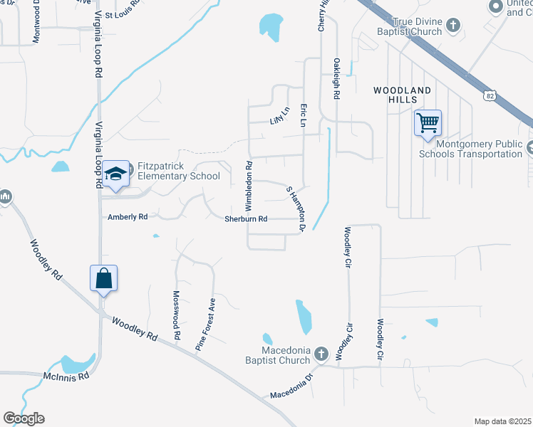 map of restaurants, bars, coffee shops, grocery stores, and more near 6117 Sherburn Road in Montgomery