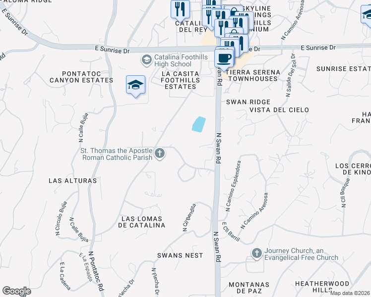 map of restaurants, bars, coffee shops, grocery stores, and more near 4513 East Cll Del Pantera in Tucson
