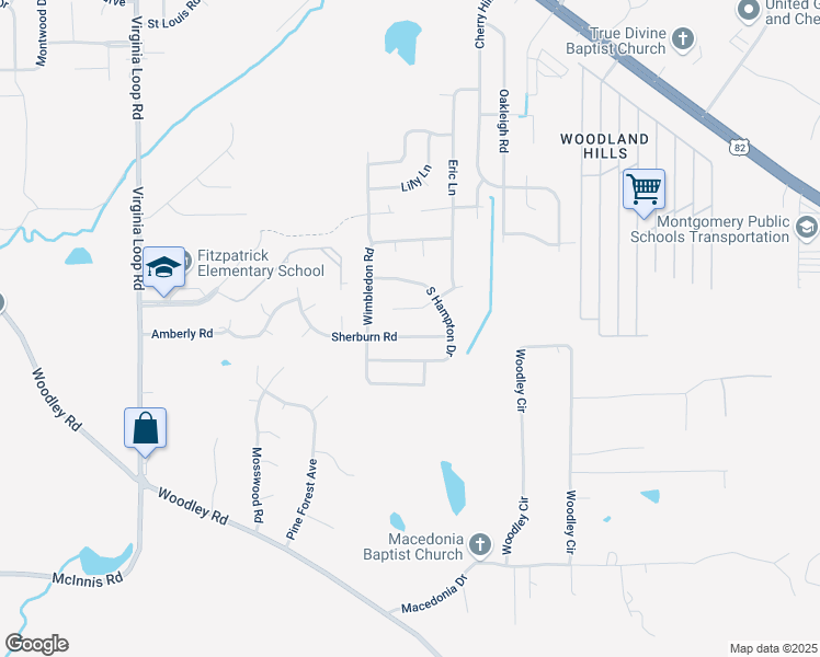 map of restaurants, bars, coffee shops, grocery stores, and more near 6117 Sherburn Road in Montgomery