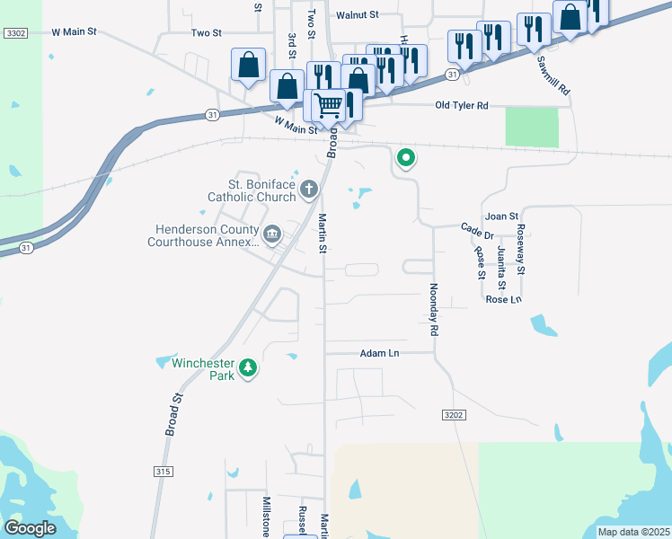 map of restaurants, bars, coffee shops, grocery stores, and more near 427 Martin Street in Chandler