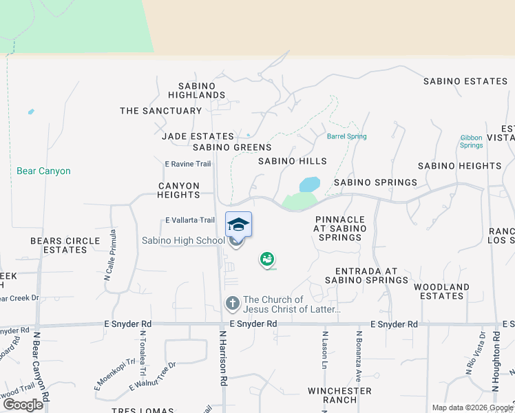map of restaurants, bars, coffee shops, grocery stores, and more near 9614 East Sabino Greens Drive in Tucson
