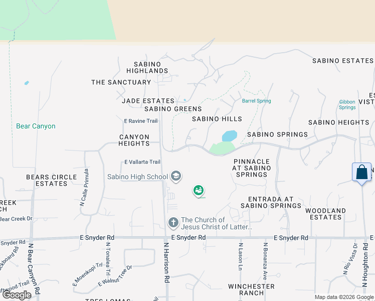 map of restaurants, bars, coffee shops, grocery stores, and more near 9614 East Sabino Greens Drive in Tucson
