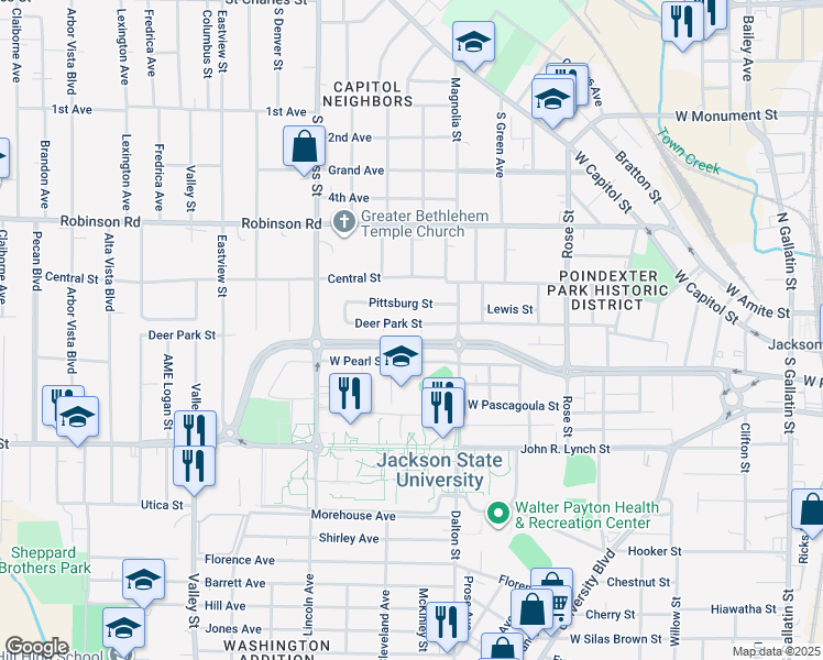 map of restaurants, bars, coffee shops, grocery stores, and more near 1376-1398 Banks Street in Jackson